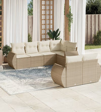 7-tlg. Garten-Sofagarnitur mit Kissen Beige Poly Rattan