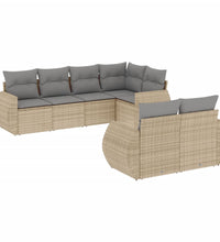 7-tlg. Garten-Sofagarnitur mit Kissen Beige Poly Rattan