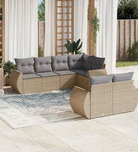 7-tlg. Garten-Sofagarnitur mit Kissen Beige Poly Rattan