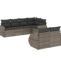 7-tlg. Garten-Sofagarnitur mit Kissen Grau Poly Rattan