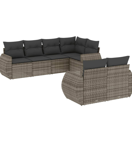 7-tlg. Garten-Sofagarnitur mit Kissen Grau Poly Rattan