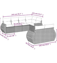 7-tlg. Garten-Sofagarnitur mit Kissen Hellgrau Poly Rattan