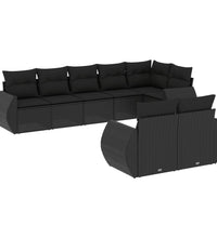 8-tlg. Garten-Sofagarnitur mit Kissen Schwarz Poly Rattan