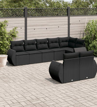 8-tlg. Garten-Sofagarnitur mit Kissen Schwarz Poly Rattan