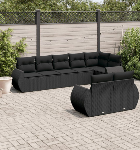 8-tlg. Garten-Sofagarnitur mit Kissen Schwarz Poly Rattan