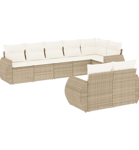 8-tlg. Garten-Sofagarnitur mit Kissen Beige Poly Rattan