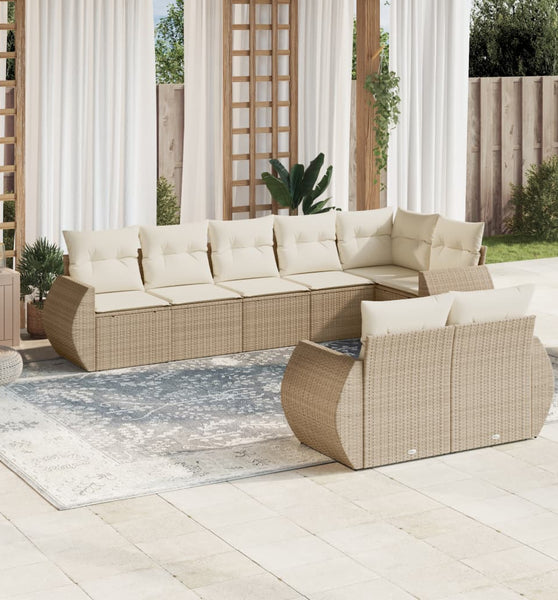 8-tlg. Garten-Sofagarnitur mit Kissen Beige Poly Rattan