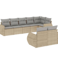 8-tlg. Garten-Sofagarnitur mit Kissen Beige Poly Rattan