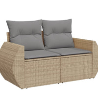 8-tlg. Garten-Sofagarnitur mit Kissen Beige Poly Rattan