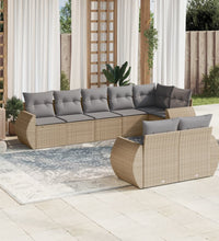 8-tlg. Garten-Sofagarnitur mit Kissen Beige Poly Rattan