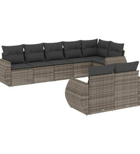 8-tlg. Garten-Sofagarnitur mit Kissen Grau Poly Rattan