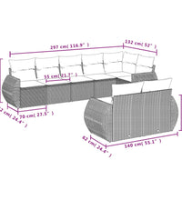 8-tlg. Garten-Sofagarnitur mit Kissen Grau Poly Rattan