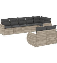 8-tlg. Garten-Sofagarnitur mit Kissen Hellgrau Poly Rattan