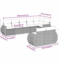 8-tlg. Garten-Sofagarnitur mit Kissen Hellgrau Poly Rattan