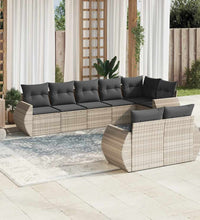 8-tlg. Garten-Sofagarnitur mit Kissen Hellgrau Poly Rattan