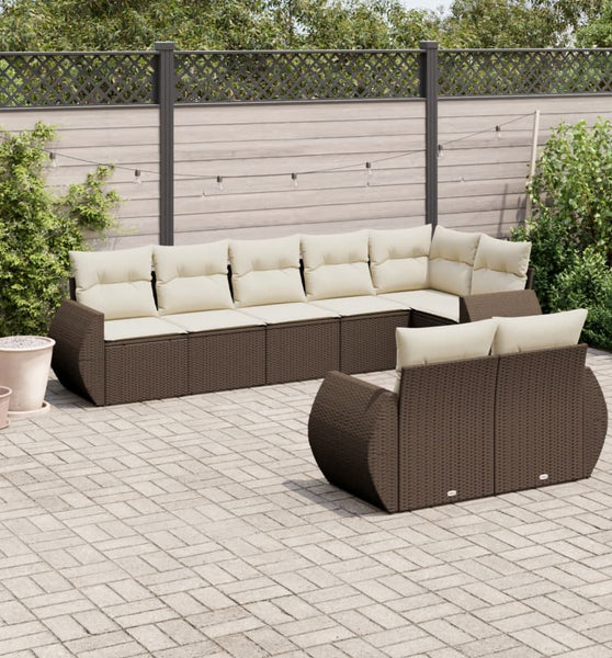 8-tlg. Garten-Sofagarnitur mit Kissen Braun Poly Rattan