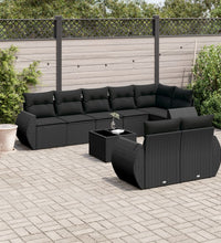 9-tlg. Garten-Sofagarnitur mit Kissen Schwarz Poly Rattan