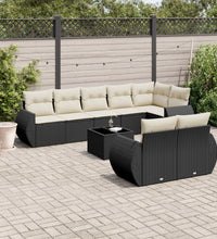 9-tlg. Garten-Sofagarnitur mit Kissen Schwarz Poly Rattan