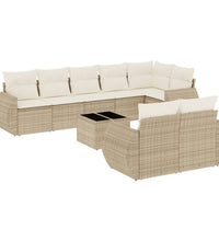 9-tlg. Garten-Sofagarnitur mit Kissen Beige Poly Rattan