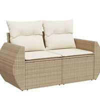 9-tlg. Garten-Sofagarnitur mit Kissen Beige Poly Rattan