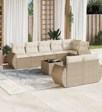 9-tlg. Garten-Sofagarnitur mit Kissen Beige Poly Rattan