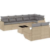 9-tlg. Garten-Sofagarnitur mit Kissen Beige Poly Rattan