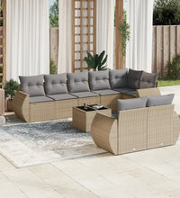 9-tlg. Garten-Sofagarnitur mit Kissen Beige Poly Rattan