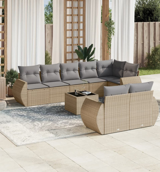 9-tlg. Garten-Sofagarnitur mit Kissen Beige Poly Rattan