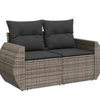 9-tlg. Garten-Sofagarnitur mit Kissen Grau Poly Rattan