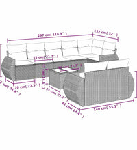 9-tlg. Garten-Sofagarnitur mit Kissen Hellgrau Poly Rattan