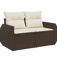 9-tlg. Garten-Sofagarnitur mit Kissen Braun Poly Rattan