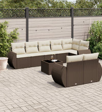 9-tlg. Garten-Sofagarnitur mit Kissen Braun Poly Rattan