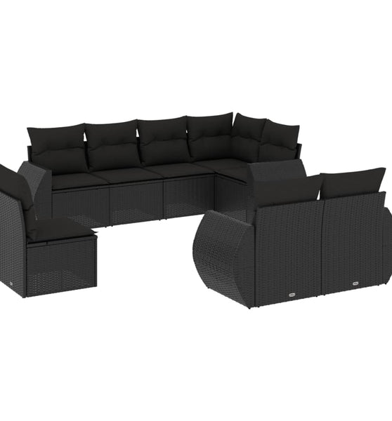 8-tlg. Garten-Sofagarnitur mit Kissen Schwarz Poly Rattan