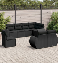 8-tlg. Garten-Sofagarnitur mit Kissen Schwarz Poly Rattan