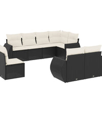 8-tlg. Garten-Sofagarnitur mit Kissen Schwarz Poly Rattan