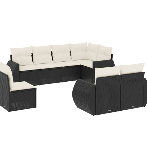 8-tlg. Garten-Sofagarnitur mit Kissen Schwarz Poly Rattan