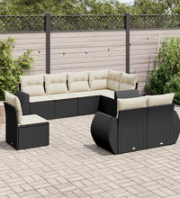 8-tlg. Garten-Sofagarnitur mit Kissen Schwarz Poly Rattan