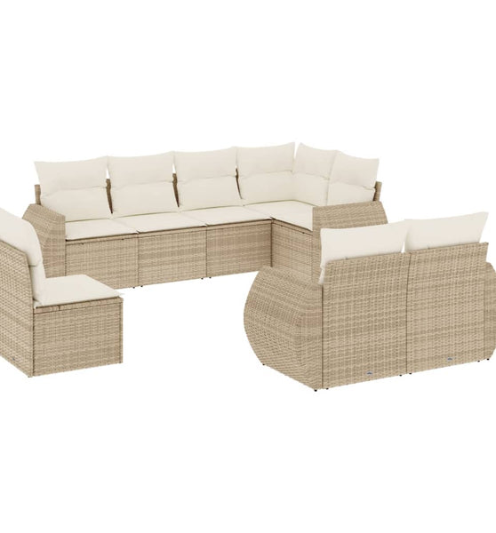 8-tlg. Garten-Sofagarnitur mit Kissen Beige Poly Rattan