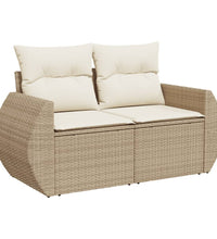 8-tlg. Garten-Sofagarnitur mit Kissen Beige Poly Rattan