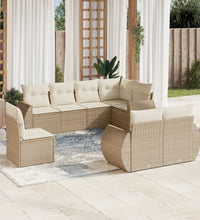 8-tlg. Garten-Sofagarnitur mit Kissen Beige Poly Rattan