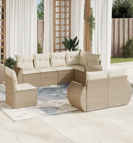 8-tlg. Garten-Sofagarnitur mit Kissen Beige Poly Rattan