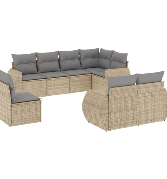 8-tlg. Garten-Sofagarnitur mit Kissen Beige Poly Rattan