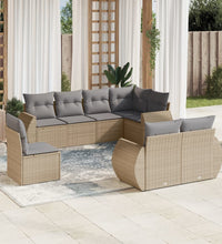 8-tlg. Garten-Sofagarnitur mit Kissen Beige Poly Rattan