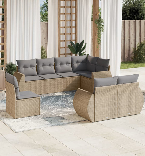 8-tlg. Garten-Sofagarnitur mit Kissen Beige Poly Rattan