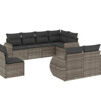 8-tlg. Garten-Sofagarnitur mit Kissen Grau Poly Rattan