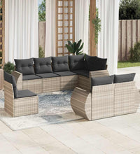 8-tlg. Garten-Sofagarnitur mit Kissen Hellgrau Poly Rattan