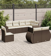 8-tlg. Garten-Sofagarnitur mit Kissen Braun Poly Rattan