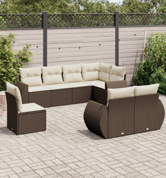 8-tlg. Garten-Sofagarnitur mit Kissen Braun Poly Rattan