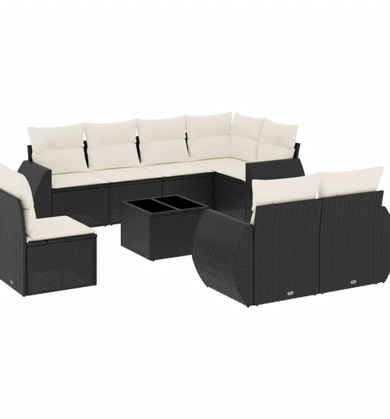 9-tlg. Garten-Sofagarnitur mit Kissen Schwarz Poly Rattan