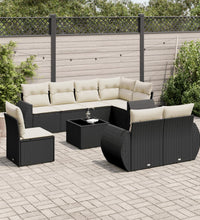 9-tlg. Garten-Sofagarnitur mit Kissen Schwarz Poly Rattan